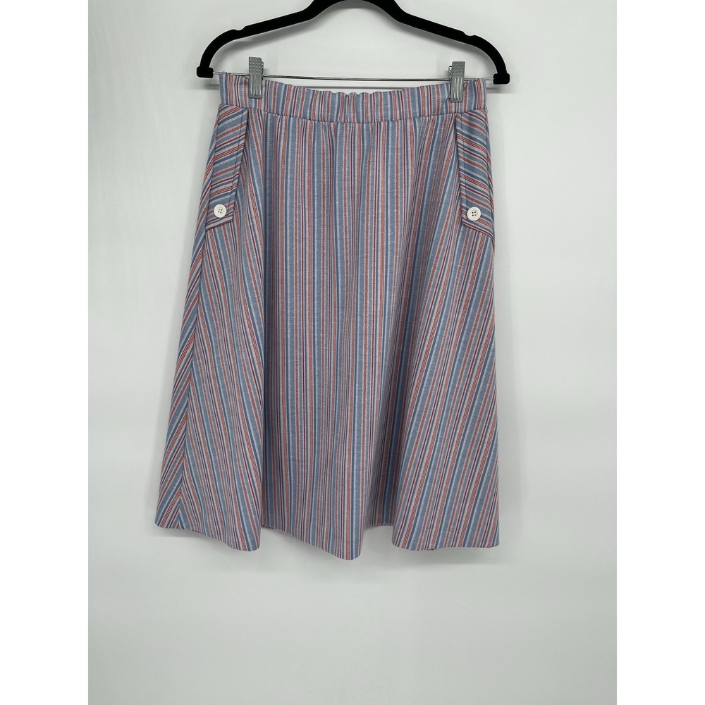 Vintage Stockton Midi Length Red White Blue A line Skirt Elastic Waist Sz. 15/16